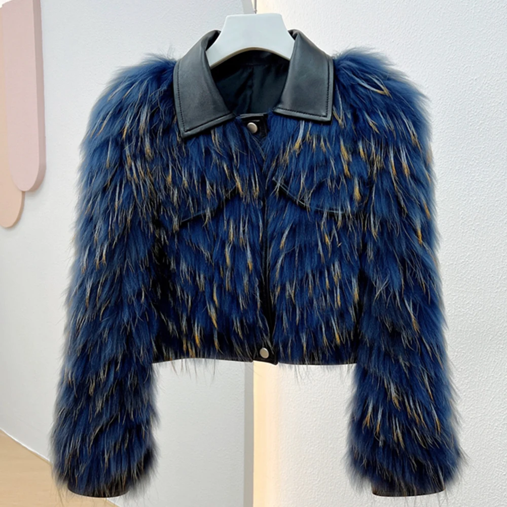 

Winter Real Raccoon Fur Jacket Real Fur Coat Women Short Coats Fashion Warm Overcoat Genuine Sheepskin Leather Jacket Free Ship