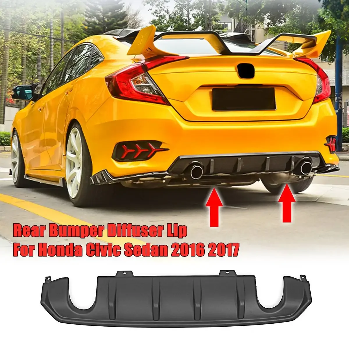 

New Car Rear Bumper Diffuser Lip Spoiler Lips For Honda For Civic Sedan 2016 2017 Rear Bumper Chassis Spoiler Deflector Body Kit