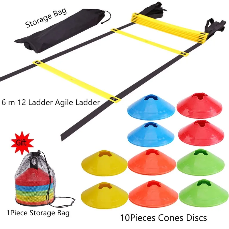 Soccer Agility Training Ladder 6 Meters 12 Rung Fixed Spacing Agility Ladder 10 Disc Cones Speed Football Footwork Training Acce