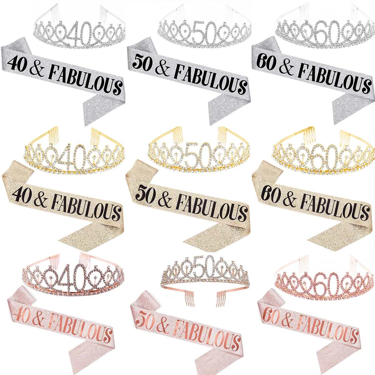 2PCS Fashion Birthday Party Set Women Girls Crowns With Combs Etiquette Belt Princess Tiaras Diadems 10 13 18 21 30 40 Years Old hair accessories bridal hair accessories crown headband bridal jewelry set