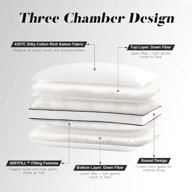 Feather Down Pillows Queen Size Set of 2, Luxury Hotel Collection Bed Pillow 2 Pack, Down Surrounded Gusseted Pillows 20x30 2