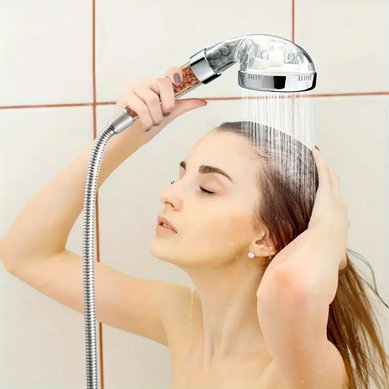 3-in-1 Adjustable High-Pressure Shower Head with Ion Filter Beads - Wall-Mounted, Dual Filtration System for Enhanced Water Qual