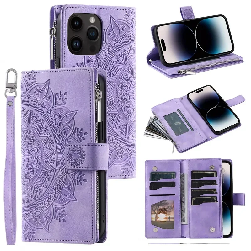 Luxurious Crossbody Leather Flip Case with Lanyard and Zipper Wallet Card Holder