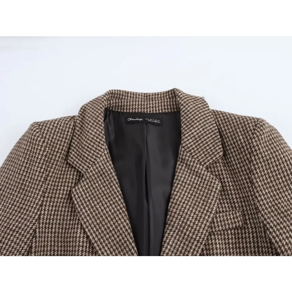 TRAF ZR Femme 2024 Casual Suit Women's Checked Blazer Featuring Notched Lapel Collar Long Sleeves Outerwears with Buttoned Cuffs 4