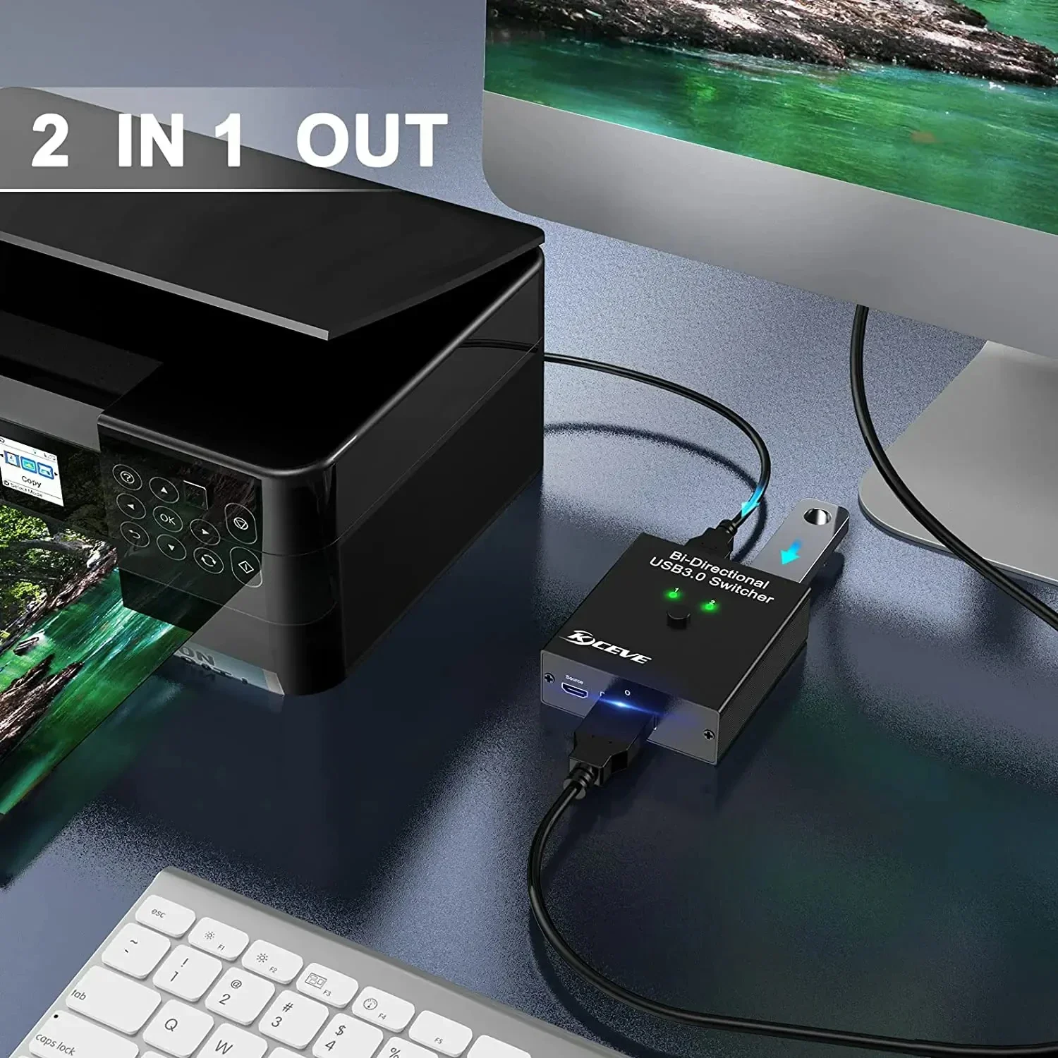KCEVE USB 3.0 Switch Selector,Bi-Directional USB Switch 2 in 1 Out / 1 in 2 Out,USB Switcher for 2 Computer Share Keyboard Mouse 5