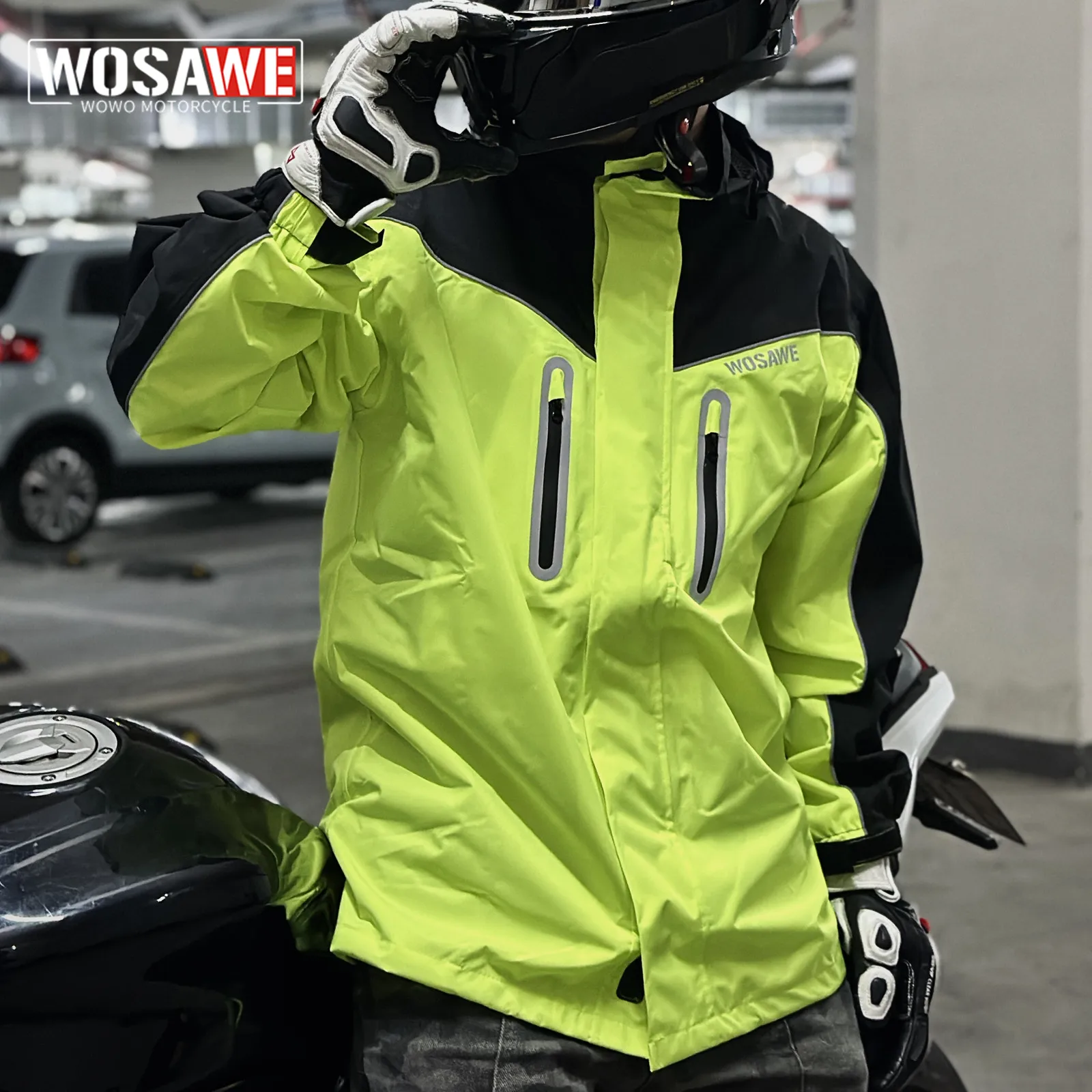 WOSAWE Motorcycle Raincoat Split Men Women Riding Rain Coat Anti-storm Locomotive Rain Cape Whole Body Waterproof Reflective