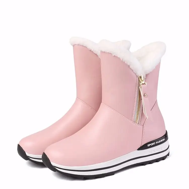 

Брендовые кожаные женские сапоги, водонепроницаемые студенческие женские зимние сапоги на молнии, Нескользящие утолщенные теплые зимние сапоги средней длины