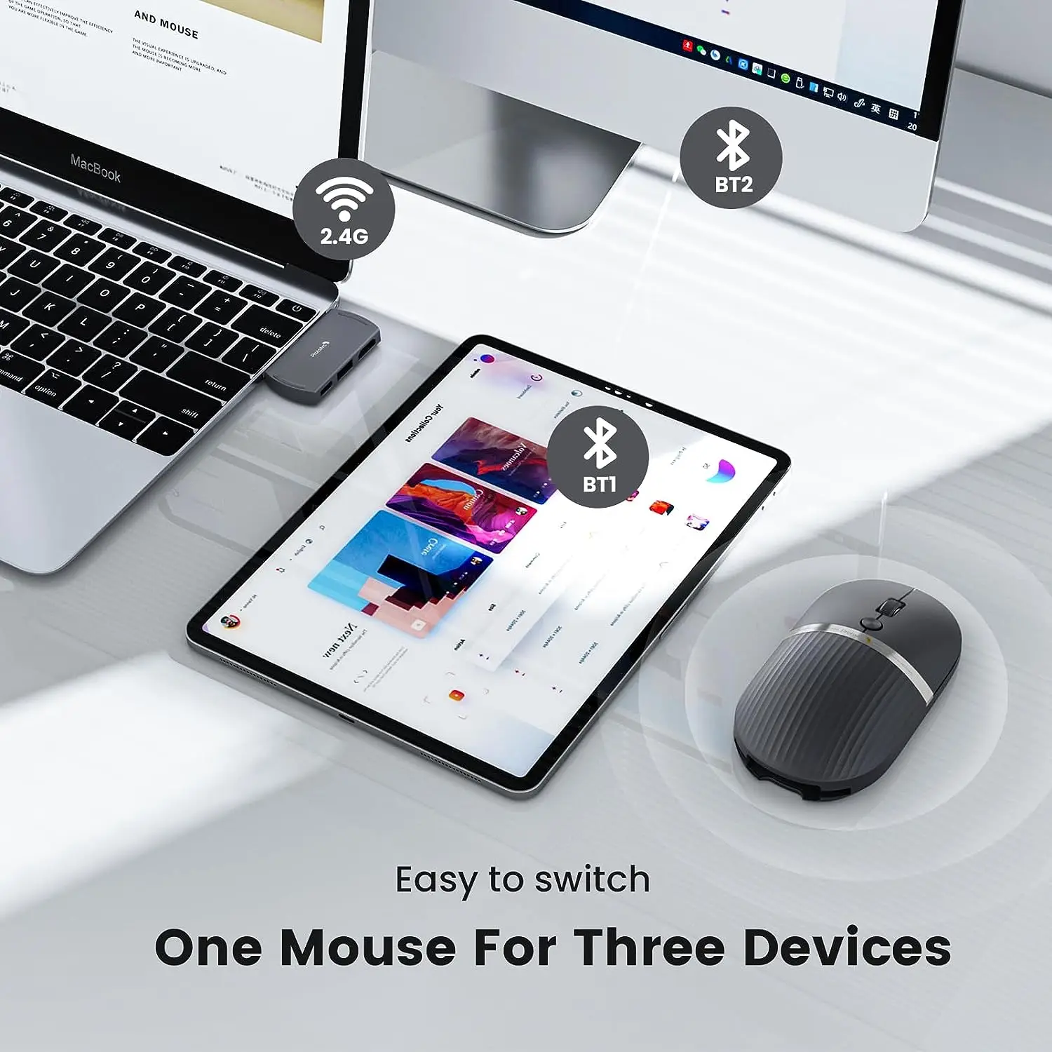 Protoarc-mouse sem Fio Usb c Bluetooth Multi-dispositivo Recarregável Laptop Hub com Usb c Hub Portátil Silencioso Computador - Imagem 2