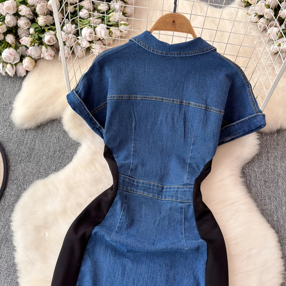Vintage Luxury Denim Dress for Women's 2024 Summer New Fashion