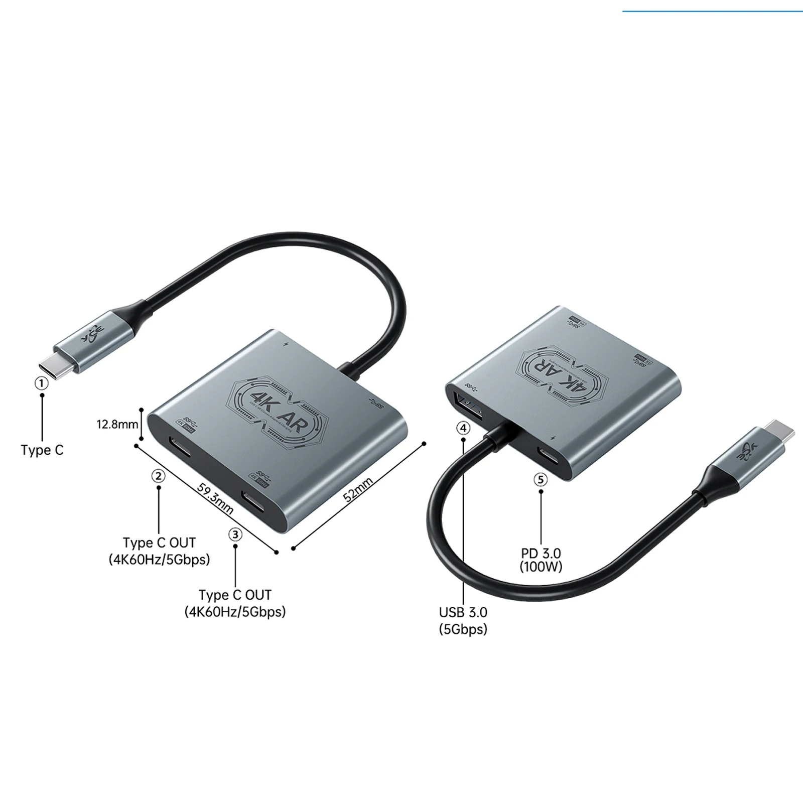 USB C-AR 안경 및 충전 어댑터 플러그 앤 플레이 USB C-듀얼 AR 안경 어댑터 고속 소형 휴대폰 노트북용