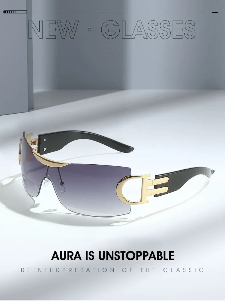 Trendige Y2k-Sonnenbrillen für Damen und Herren, Übergroße Designer-Marken-Fahrradbrillen, 2000er-Jahre-Einteiler-Sonnenbrillen, Gafas Eyewear – Detail 1