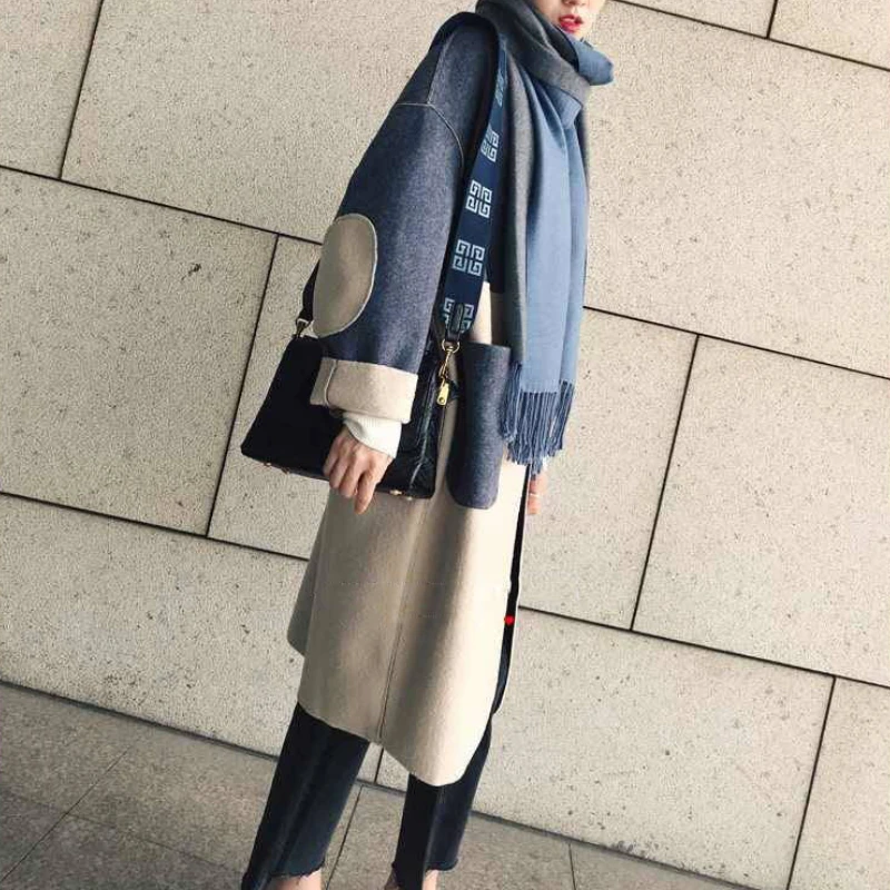 

Women Coats Warm Spring Autumn Cotton Overcoat Casual A-line Loose Long Jackets Fashion Open Stitch Cotton Female Windbreaker