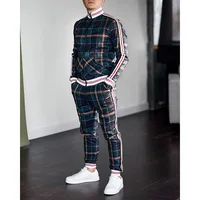 Mens Tracksuits Colorful Plaid Casual Zipper Hoodie Set 3D Print Set New Autumn Male Sweatshirt Clothes For Men 2