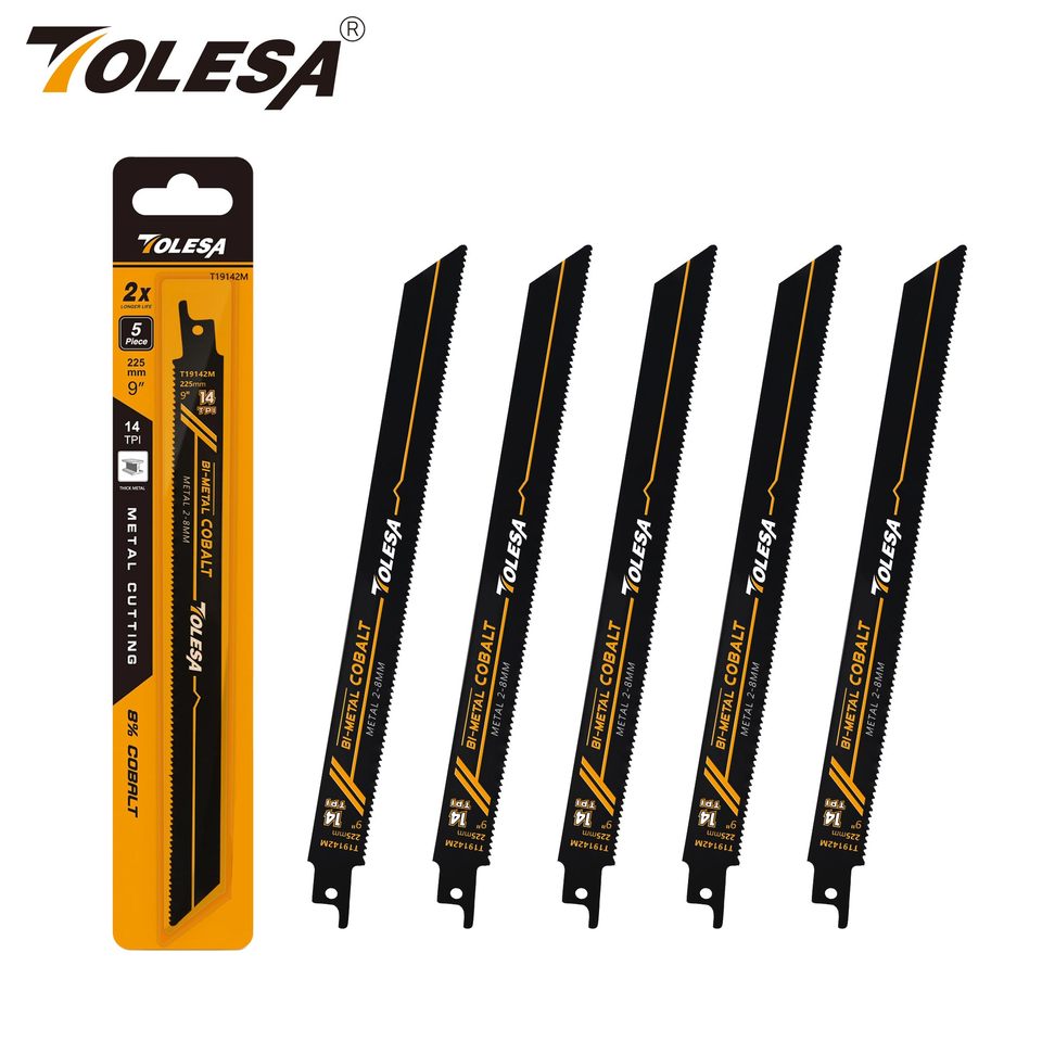  TOLESA 5PCS Heavy Metal Cutting Reciprocating Saw Blades 6in/9in 14TPI Cast-Iron Bi-Metal Sabre Saw Blades for Metal Pipe, Rebar 
