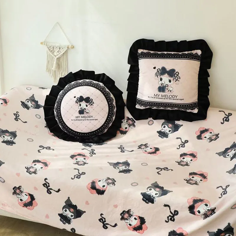 

Kawaii Sanrio Kuromi Pillow Blanket My Melody Cartoon Anime Cute Girls Doll Siesta Plush Thickening Portable Travel Toys Blanket