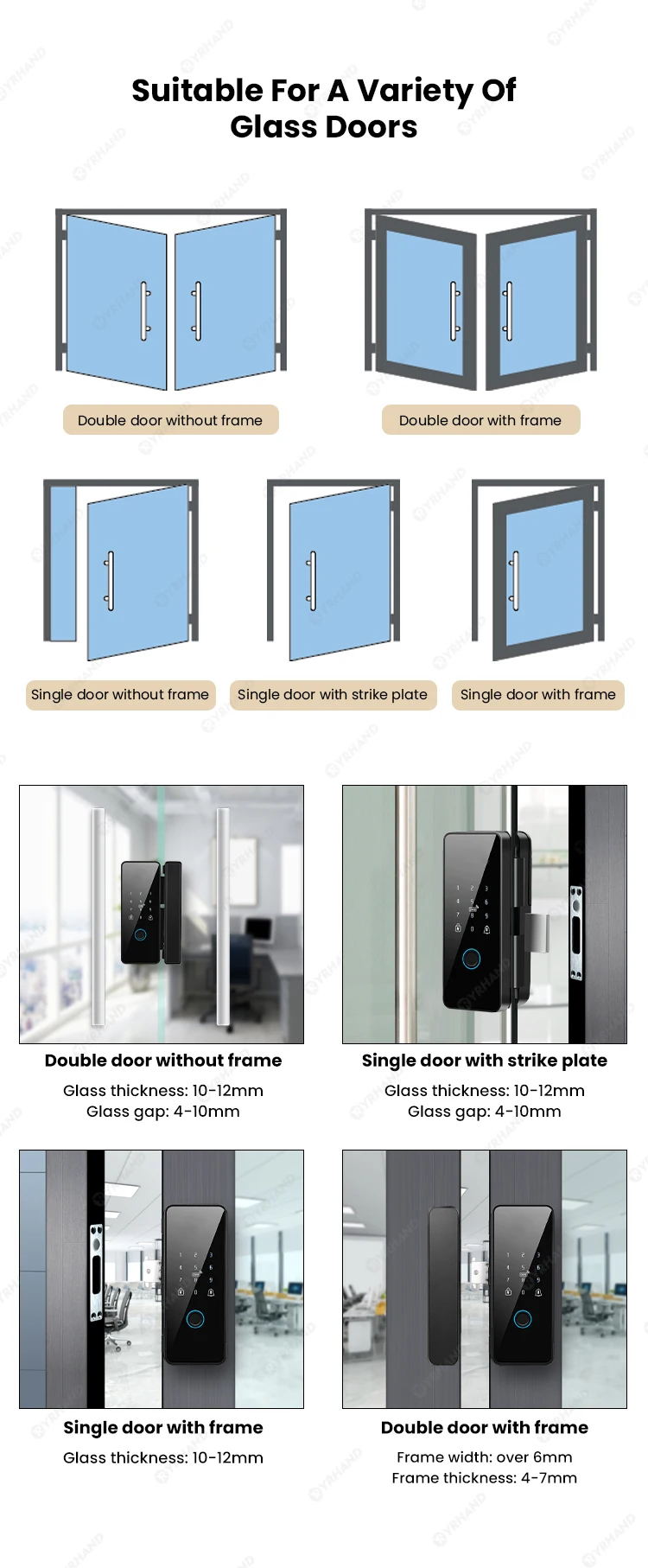 Tuya APP Smart Biometric Electronic Glass Door Fingerprint Lock Bluetooth Lock 1