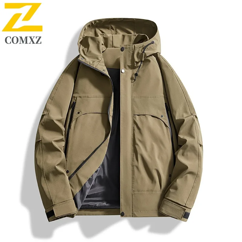 COMXZ Men Adventure Jacket High End Hooded Outdoor Windproof Motorcycle Jacket Casual Daily Fashion Lightweight Autumn Clothing