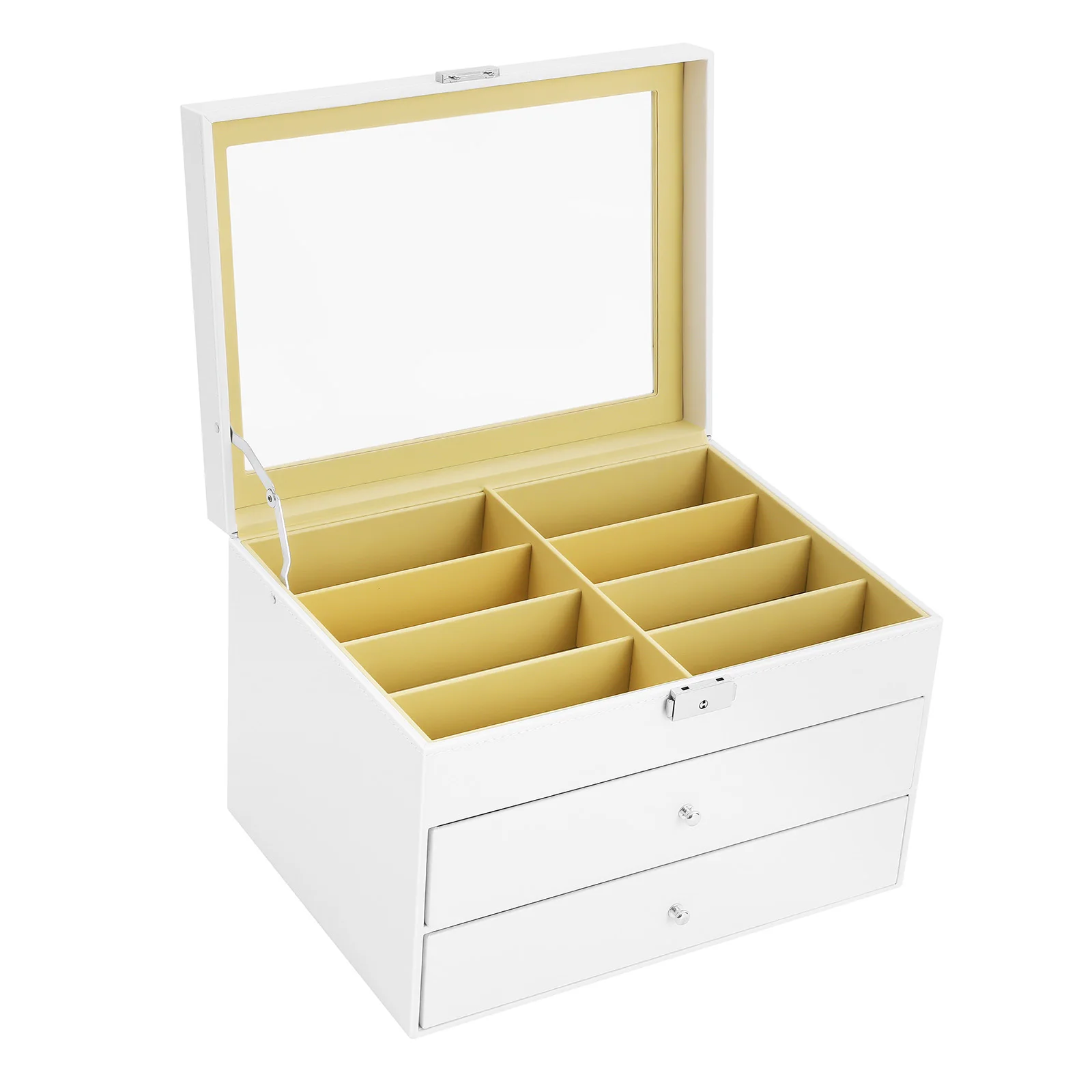 3-stöckige Brillen-Aufbewahrungsbox mit 24 Einzelfächern, Klappdeckel-Design, Sonnenbrillen-Präsentationsschublade, Sonnenbrillen-Organisationsbox – Detail 5