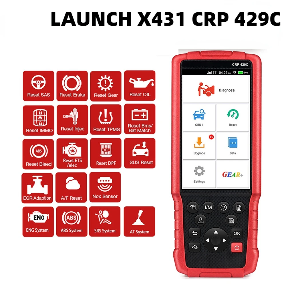 

Original LAUNCH X431 CRP429C OBD2 Scanner ABS SRS Airbag AT 4 System Scan Tool DPF A/F 15 Reset Functions Free Update PK CRP479