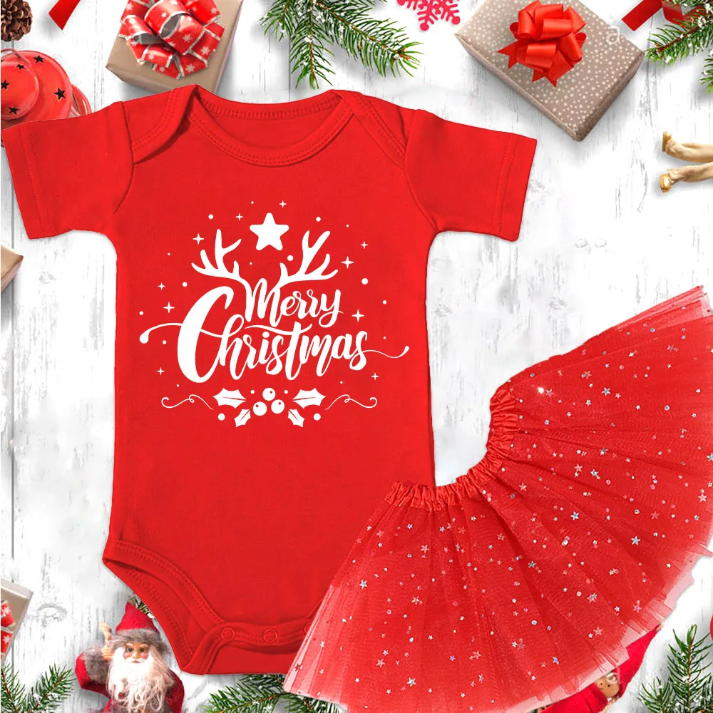 ChristmasInfantBodysuitsBabyRedCottonRomperDressesGirlsShort