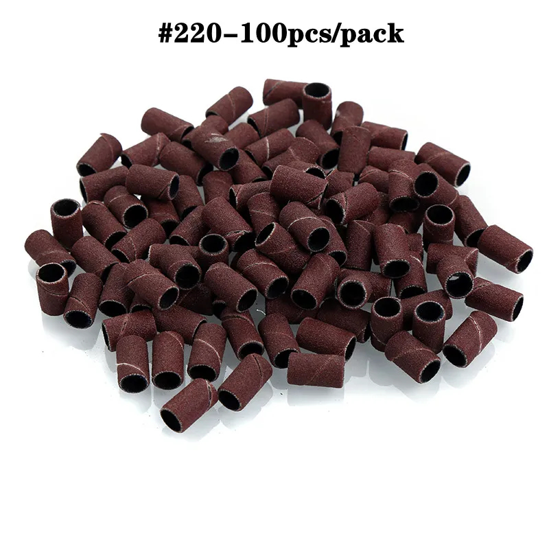 UMECOLOR 100pcs 80# 120# 150# Mounted Cylindrical Grinding Heads Abrasive Sleeves Sanding Bands For Nail Drill Manicure Tools