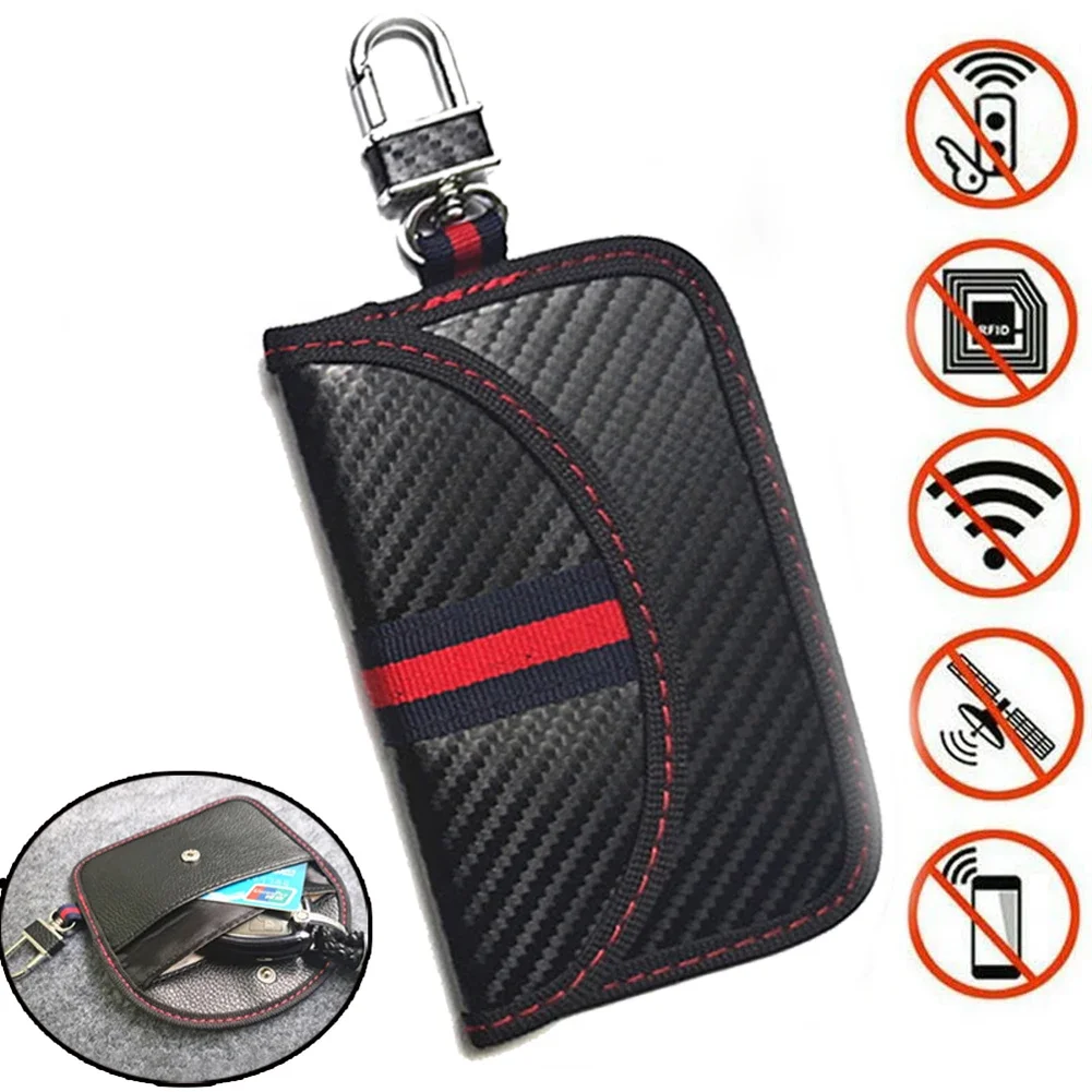 1pc Leather Car Key Cover Car Key Signal Blocker Faraday Bag Keyless Fob RFID Blocking Pouch Case 12.7*8cm key case,key case cover,remote control case cover,car key blocker,car key shielding box,faraday key fob protector