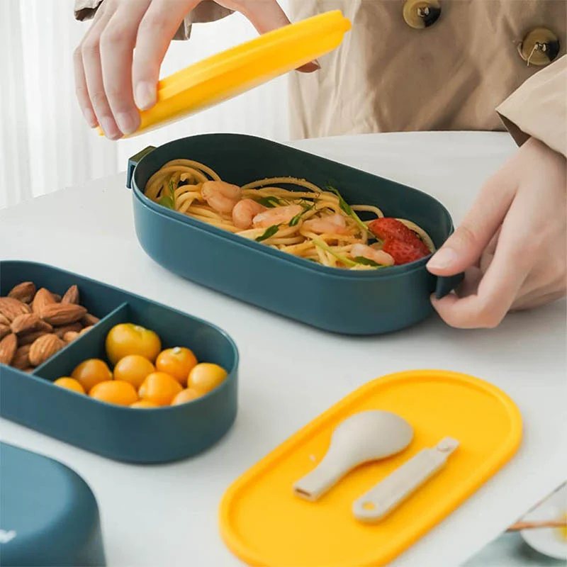 

Double-Layer Bento Box for Students and Children, Large Capacity, Portable Microwave Lunch Box with Cutlery, Office Lunch Box