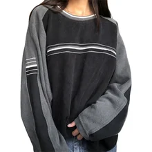 

Casual Women Sports Sweatshirt, Long Sleeve Round Neck Stripe Tops for Spring Autumn, Women Clothing