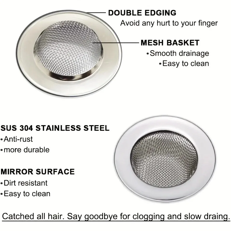 Drain Strainer Stainless Steel Bathtub Bathroom Sink Shower Drain Hair Catcher for Laundry 2pcs