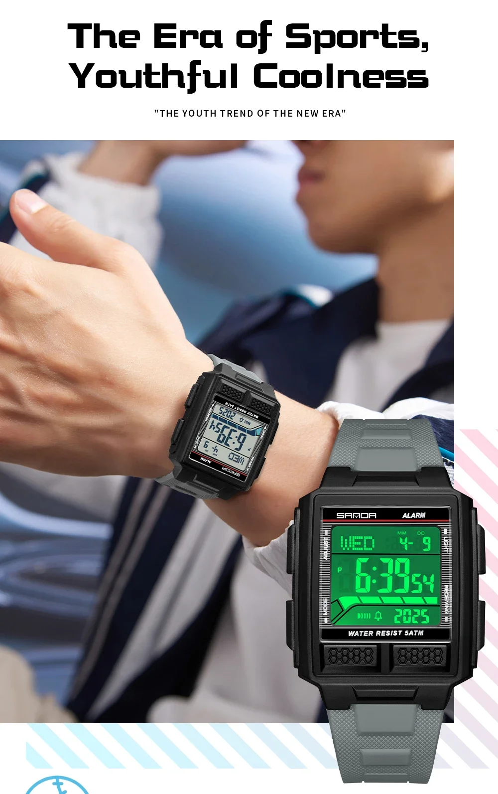 SANDA 2212 Men Electronic Sports Watch Gradually Records Popularity Military Countdown Waterproof Multifunctional Digital Watch view 6