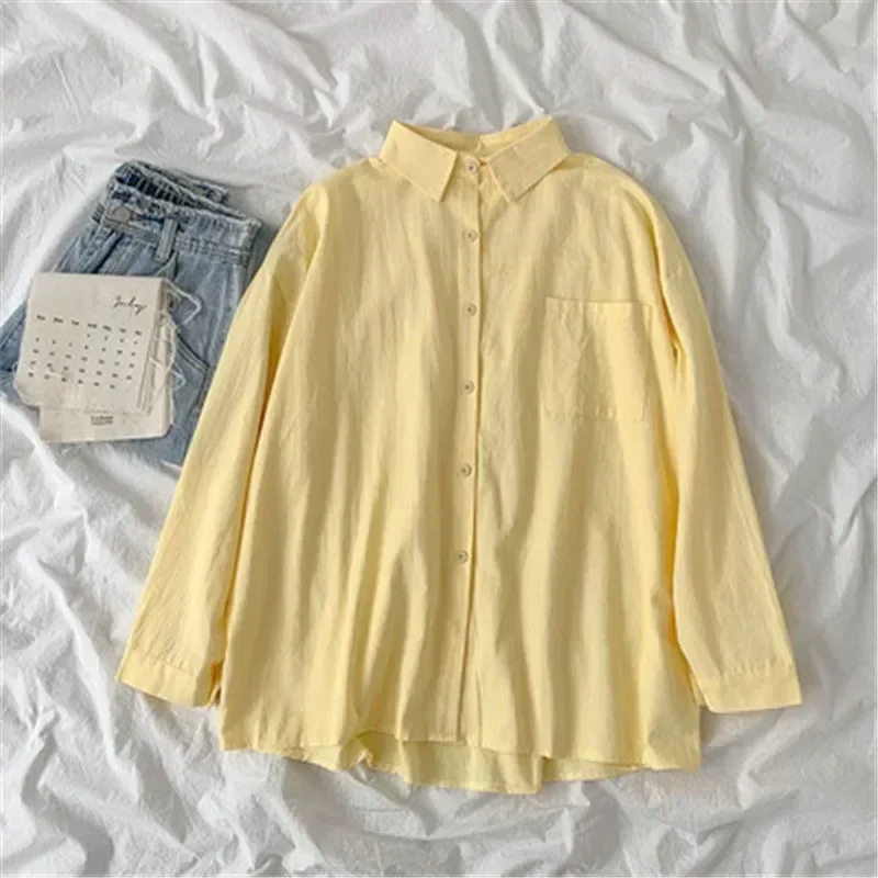 

Korean Fashion Turn Down Collar Blouse New Autumn Women Preppy Style Solid Color Shirt Loose Long Sleeve Tops Clothes 30269