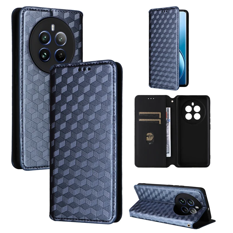 For Realme 12 Pro Plus Magnetic Card Flip Leather Stand stereoscopic lines Phone Protective Case For Realme 12 Pro+ Plus 5G Case