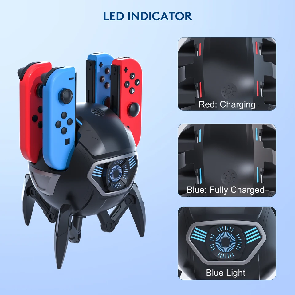 Joy-con-Nintendo Switch用充電器グリップ,LEDインジケーター