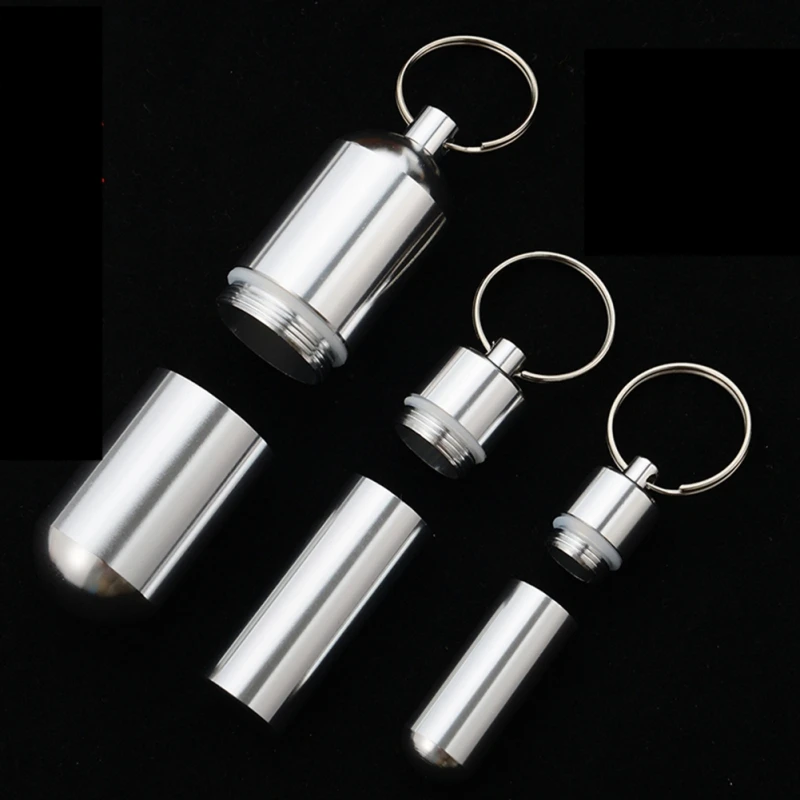 Pill box waterproof aluminum pill box case bottle cache drug holder for traveling camping container keychain medicine box health care