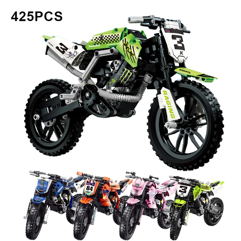 Technical Mountain Kawasaki Motorcycle Building Blocks KX450 MOC Kits City Racing Motorbike Toys
