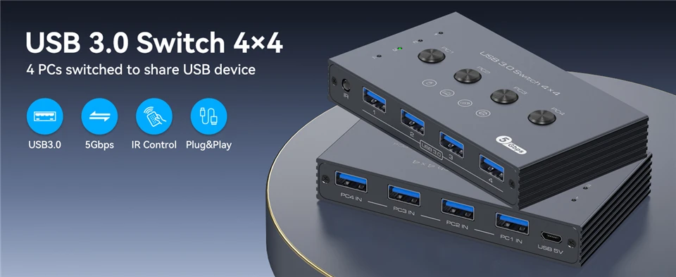 Navceker 4 In 4 Out KVM USB 3.0 Switch Shared Controller Hub Adapter USB 2.0 Pri