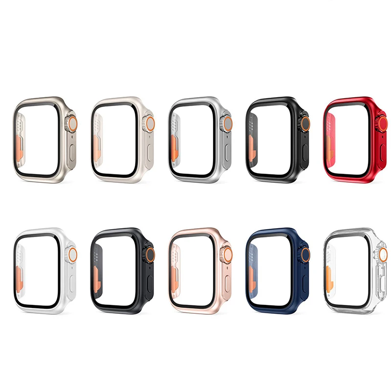 Funda de cristal y cubierta para Apple Watch, Protector de pantalla de 45mm, 41mm y 44mm, accesorios para iWatch 8, 7, 6, SE, 5