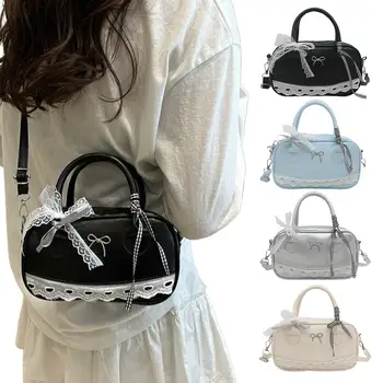 Borsa semplice ed elegante Borsa a tracolla Boston Borsa a tracolla con fiocco in nastro di pizzo Borsa a tracolla piccola borsa quadrata Borse casual da donna 