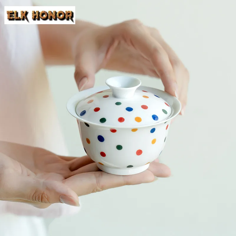 150ml Hand Drawn Wave Point Gaiwan Zen Ceramic Tea Tureen Tea Brewing Traditional Cover Bowl Maker Kung Fu Teaware Crafts