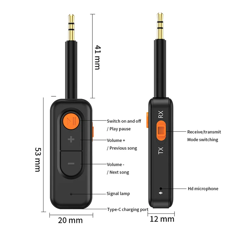 Bluetooth Audio Receiver Bluetooth 5.4 Audio Receiver Transmitter 3.5MM AUX HIFI Stereo Music Wireless Adapter with Mic for Car speaker TV PC Headphones