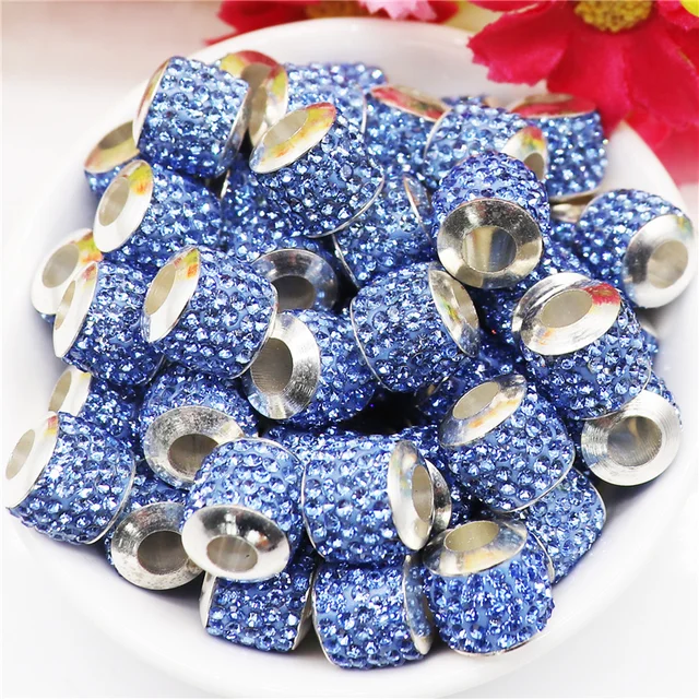 20Pcs New Assorted Color Luxury Rhinestone Large Hole Spacer Fit Pandora Charms Bracelet Hair Beads for Women DIY Jewelry Making Best Rhinestone 3