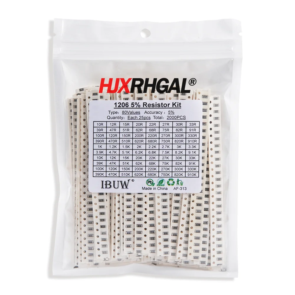 SMD Resistor 0402 0805 0603 1206 2512 1210 Assorted Kit Sample 10/20/33/36/60/80 Values 1K 10K 20K 100K 100 200 220 ohm