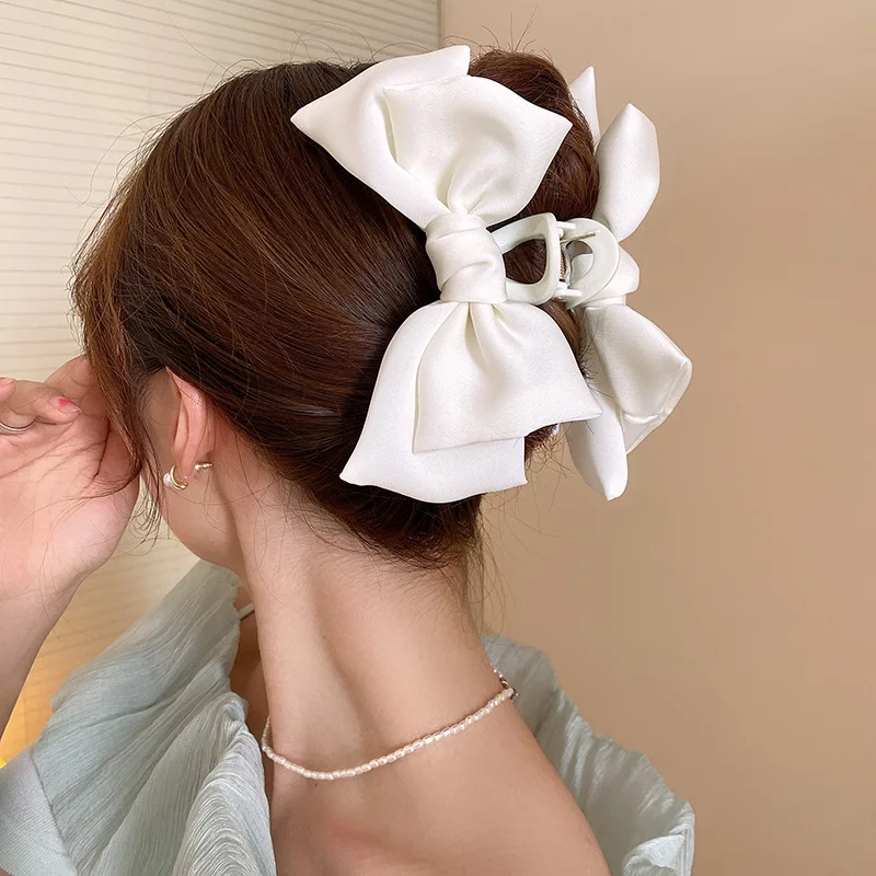 Haimeikang Satin Bow Hair Claws Crab Girls Sweet Ponytail Hairpin Hair Claw Solid Color Fashion Hair Clips Hair Accessories