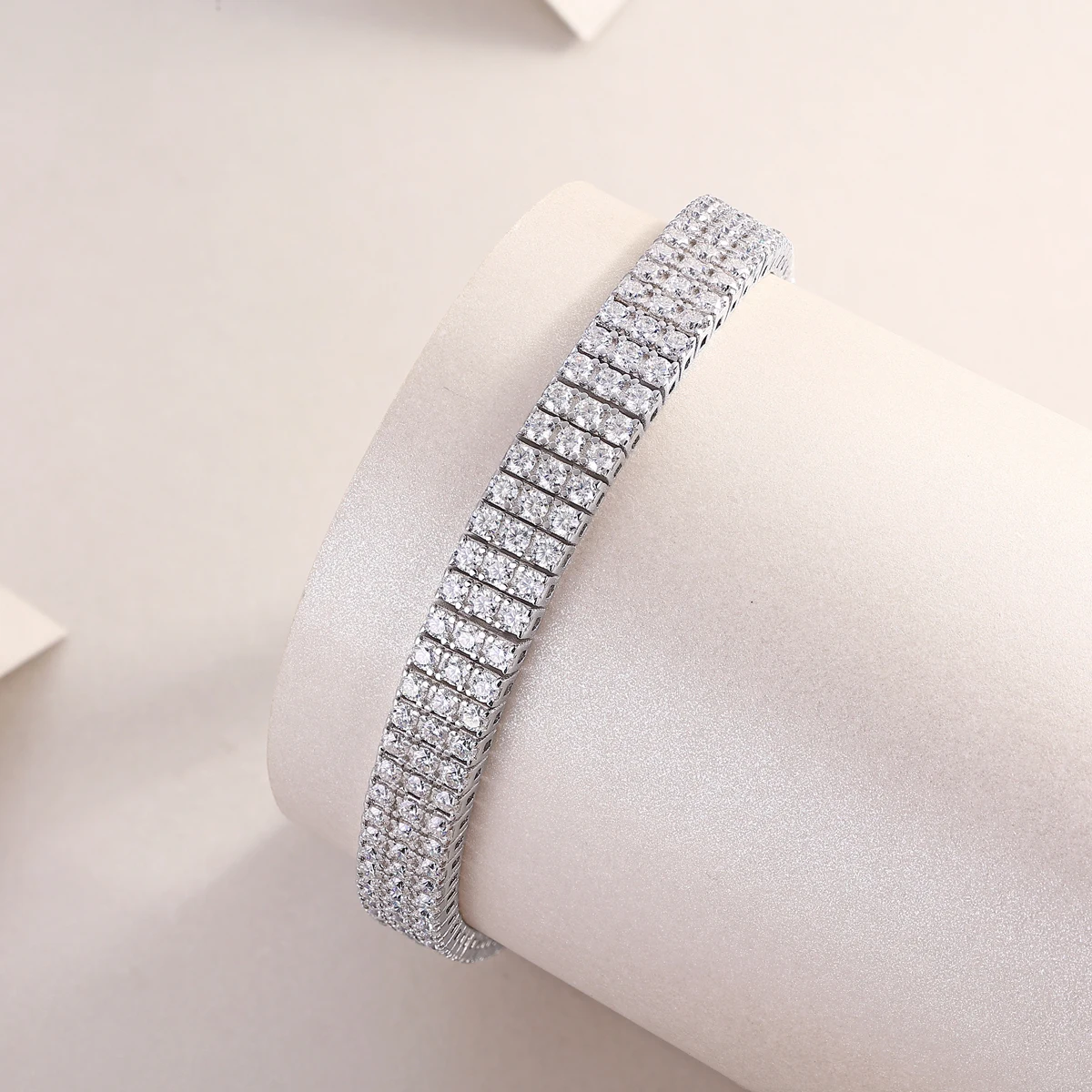 JIUZUAN Moissanite Wide Tennis Bracelet on wrist