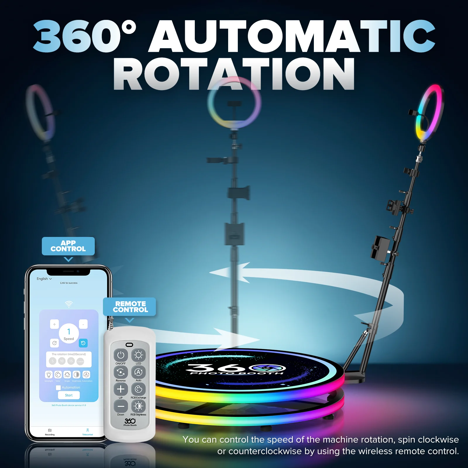 60-115cm 360 Photo Booth Machine with APP Control Automatic 360 Video Photo Booth Spinner with Flight Case Built-in Lightbox