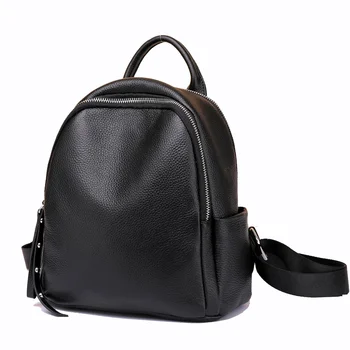 Zaino da donna in vera pelle 100% borsa da viaggio Casual quotidiana nera per zaino da spiaggia per signora zaino per studenti di alta qualità