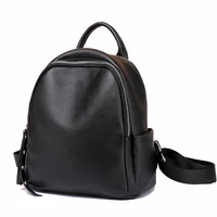 100% Genuine Leather Women Backpack Black Daily Casual Travel Bag for Lady Small Beach Knapsack High Quality Students Schoolbag 1