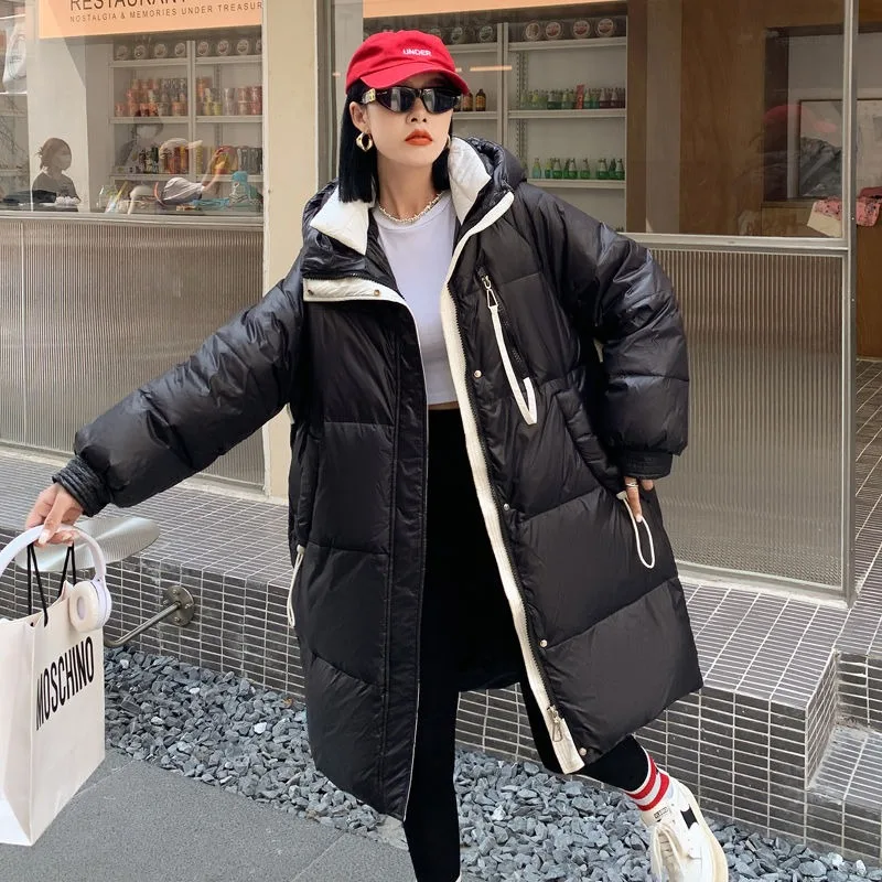 2023 New Women Down Jacket Winter Coat Female Mid Length Version Warm Parkas Loose Large Size Slim Fit Outwear Hooded Overcoat women 2023 new down jacket winter coat female warm thickened parkas loose large size outwear mid length version hooded overcoat