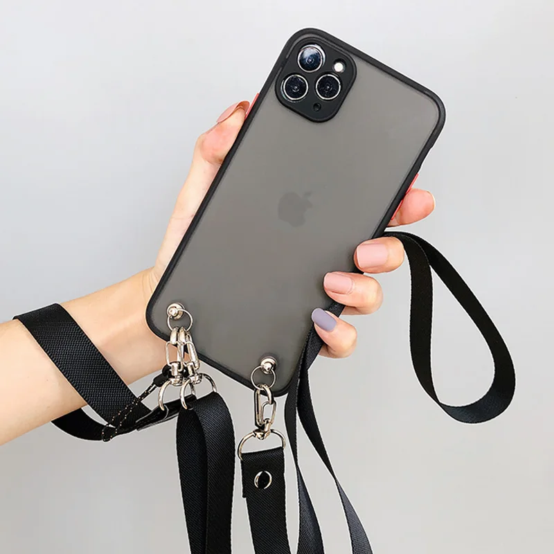 Matte Transparent Silicone Soft Case with Crossbody Necklace Lanyard