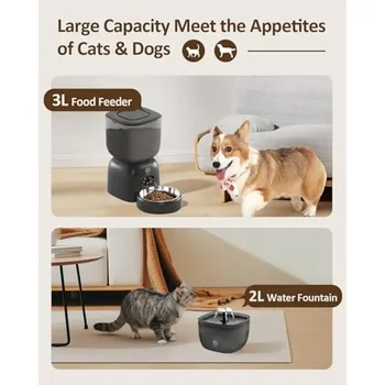 Automatic Pet Feeder Water Dispenser Set Timer Dual Power Control Portion Size Recorder Steel Plastic Bowl Cats Dogs Puppy 6